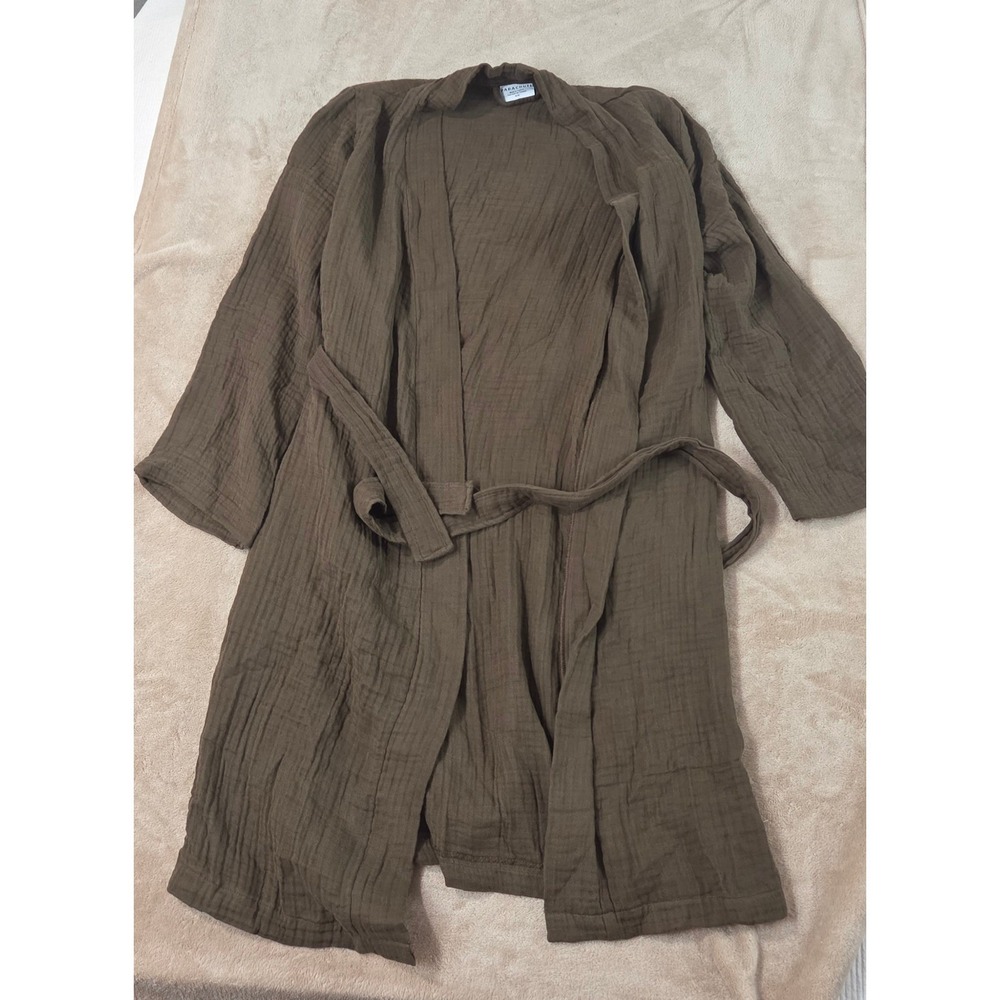 Parachute Cloud Cotton Robe Green Brown Belted Pockets Medium Turkish Cotton